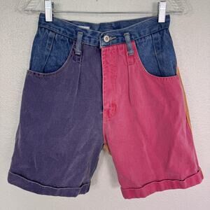 Vintage Nuovo Shorts Womens 6 Colorblock Denim Bermuda Dad 90s High Waist Cuffed